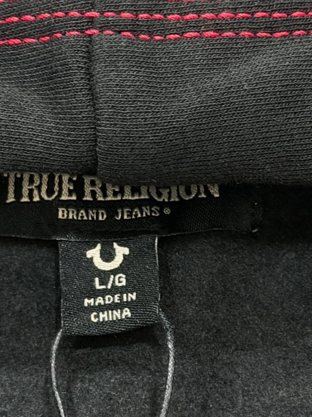 True Religion Mens TNL Puff Buddha Full Zip Hoodie Large L Black Red Stitch NWT - Picture 9 of 16